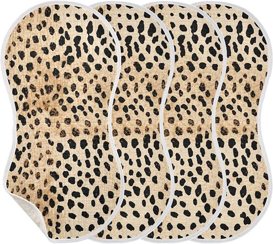 4Pcs Leopard Print Burp Cloth,Unisex Large Absorbent Soft Cotton Muslin Burping Cloths for Newborn Boys Girls,11x22in,A111124
