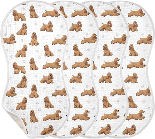 4 Pack Muslin Burp Cloths American Cocker Dogs White Cotton Baby Burp Cloths Ultra Absorbent and Soft Spit Up Rags for Newborn Must Haves 22x11 Inch