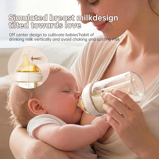 Natural Glass Baby Bottle for Breastfed Babies, Anti-Colic Baby Bottle Set with Medium Flow Nipple(M), 3 Months +, 8 oz, 2 Pack