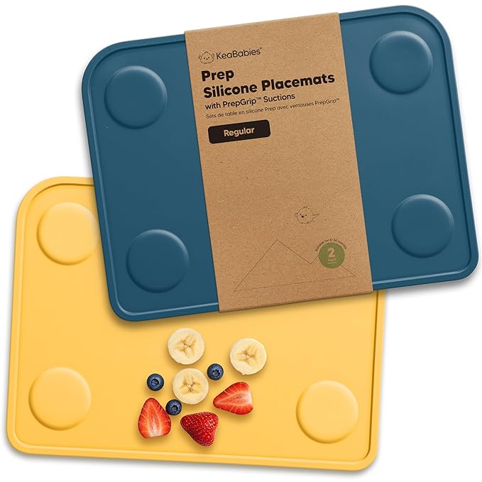 KeaBabies 2pk Silicone Placemats for Toddlers, Kids - 12x9 Non Slip Suction Baby Silicone Placemat for Restaurants, Dining Table,Travel, Easy to Clean,Food Grade/BPA-Free,Small Baby Table Mat(Valiant)