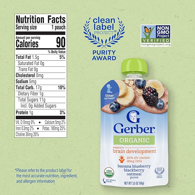 GERBER Infant Puree Organic Variety Pack 2nd Food Pouches 18x3.5oz