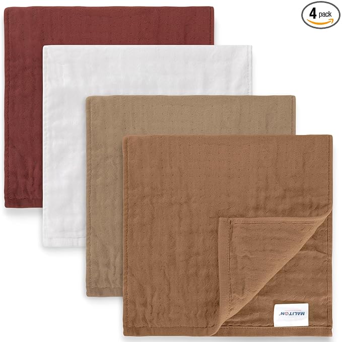 Maliton Muslin Burp Cloths 100% Cotton 20" x 10", 6 Layer Absorbent for Baby Drool and Mess - Non-Irritating & Breathable Baby Burp Cloths for Boys & Girls (Brown and White)