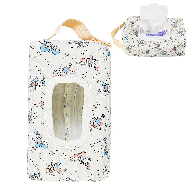 Quilted Baby Wipe Holder Floral Diaper Pouch Portable Quilted Wipes Bag for Car, Stroller