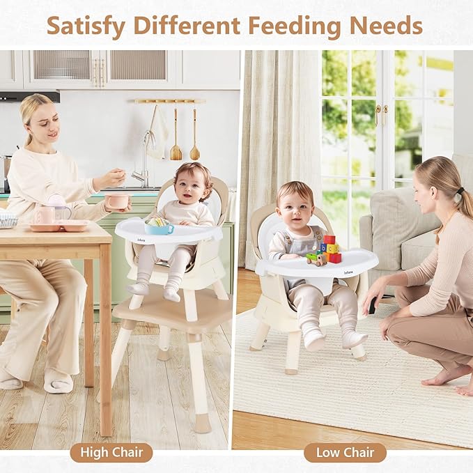 INFANS 8 in 1 Baby High Chair, Convertible Highchair for Babies and Toddlers, Infant Dining Booster Seat, Building Block Table, Kids Stool Table Chair Set with Removable Tray