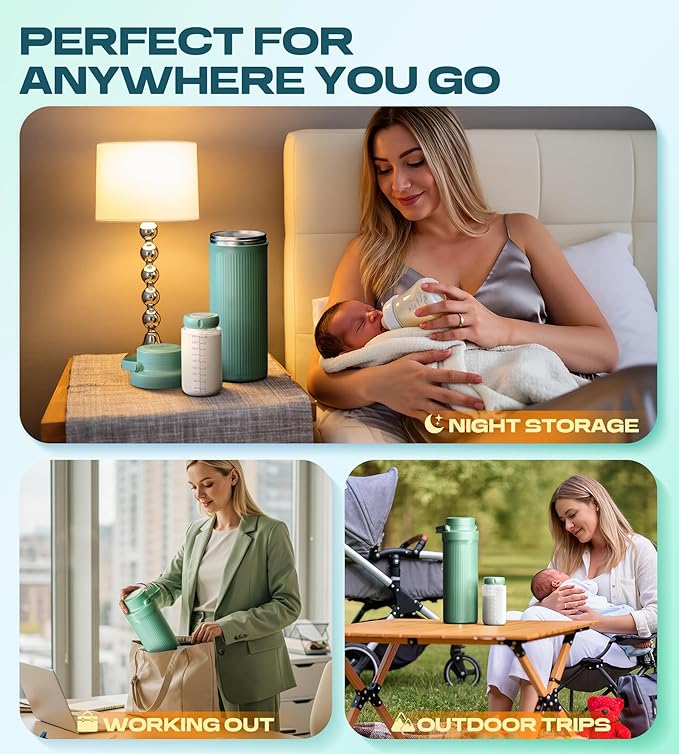 22oz Breast Milk Cooler Bottle for Travel & Outdoor Use, Portable Breastmilk Chiller with 24-Hour 360° Cooling, Larger Capacity with 2 Baby Bottles for Breast Milk Storage