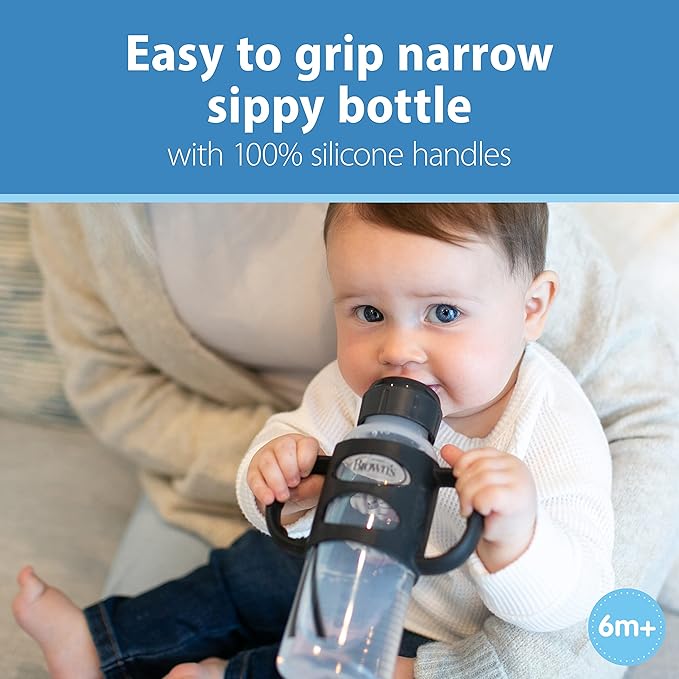 Dr. Brown's Milestones Wide-Neck Sippy Spout Bottle with 100% Silicone Handles & Milestones Narrow Sippy Spout Bottle with 100% Silicone Handles