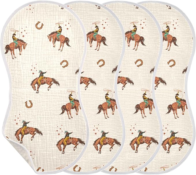Farm Western Cowboys Burp Cloths Baby Boys Girls Absorbent Soft Cotton Burping Cloths Rags, 4 Pack