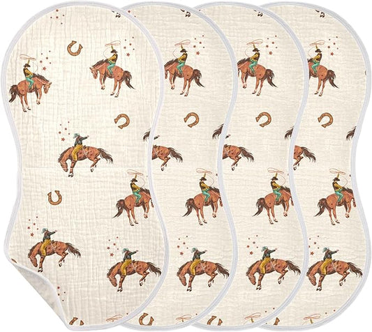 Farm Western Cowboys Burp Cloths Baby Boys Girls Absorbent Soft Cotton Burping Cloths Rags, 4 Pack