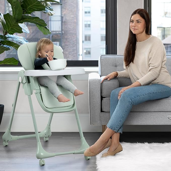 Little Folks by Delta Children 2-in-1 SlimFold High Chair for Babies and Toddlers, Sage Green