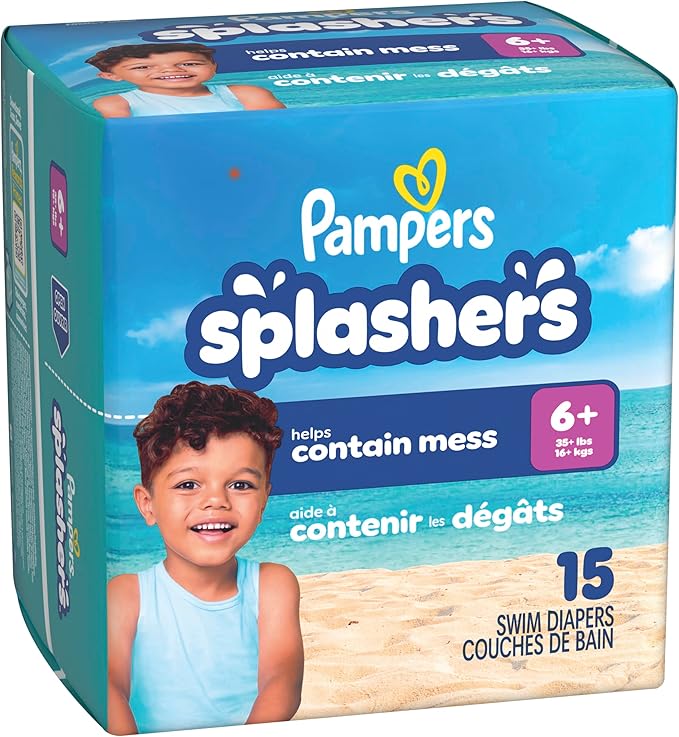 Pampers Splashers Swim Diapers, Size 6+, 15 Count, Disposable Swim Diapers, Contains Mess, No Swell