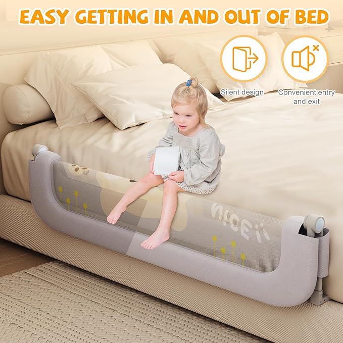 Bed Guard Rail for Toddlers - 60 inches Lift Foldable Toddler Bed Rails for Kids - Safety Baby Bed Rail Guard with Reinforced - Great Fit for Kids Twin Double, Full Size, Queen, King Size Bed