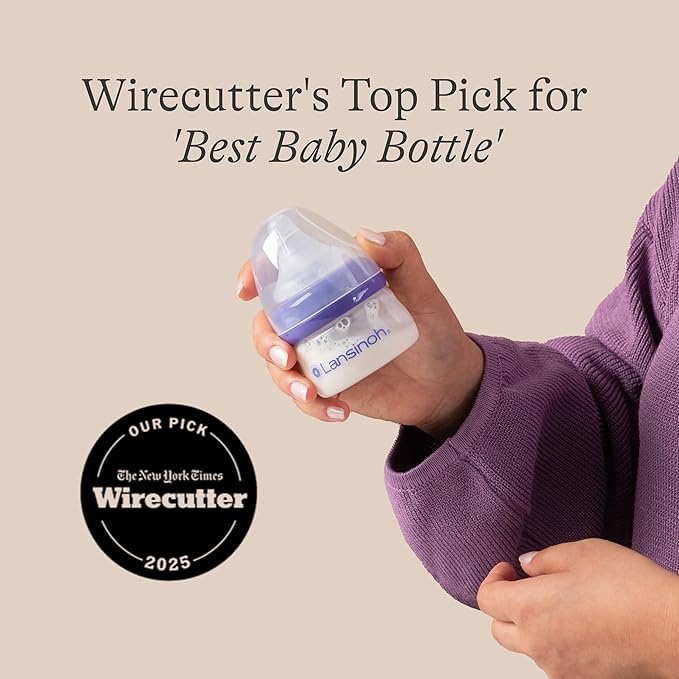 Lansinoh Anti-Colic Baby Bottles, BPA-Free Plastic, 2 Ounces, 2 Count, Extra Slow Flow Nipples (Size XS), Breastfeeding Bottle with NaturalWave Design