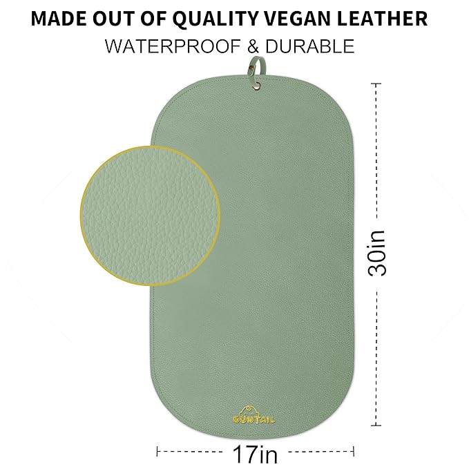 Portable Baby Diaper Changing Mat,Soft Faux Leather, Wipeable & Easy to Clean,for Home or Travel, Waterproof, with Storage Strap,Easily Put into Diaper Bag,30 x 17 in (Sage Green)