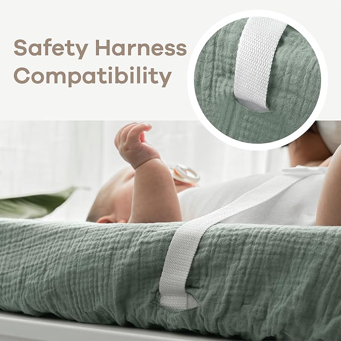 Comfy Cubs Muslin Fitted Changing Pad Cover Pack of 2, Fern and Cream - Soft, Breathable & Washable 100% Cotton Fitted Sheet for Baby's Comfort - Universal Fit for Flat & Curved Baby Changer Pad