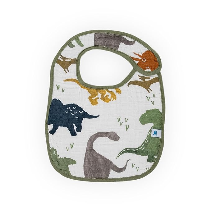 Little Unicorn Muslin Baby Bibs | Adjustable as Baby Grows | Soft Absorbent Muslin Fabric | For Eating, Drooling, Teething (Dino Friends)