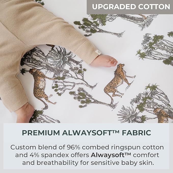 Pobibaby - 2 Pack Premium Bassinet Sheets for Standard Bassinets - Ultra-Soft Cotton Blend, Stylish Floral Pattern, Safe and Snug for Baby (Safari)