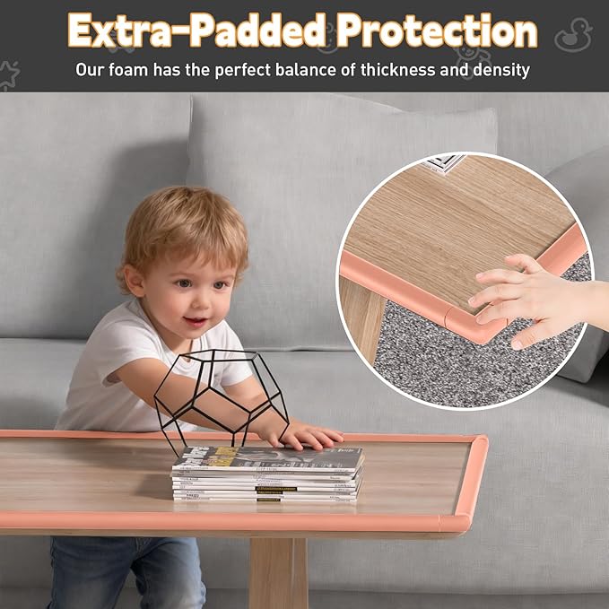 Thick Corner Edge Protector for Baby Proofing, 6.56Ft Furniture Edge Bumper with 10 L-Shaped & Soft Foam Corner Guards,Adhesive Baby proofing Bumper for Table, Small Toddler Bed (Pink)