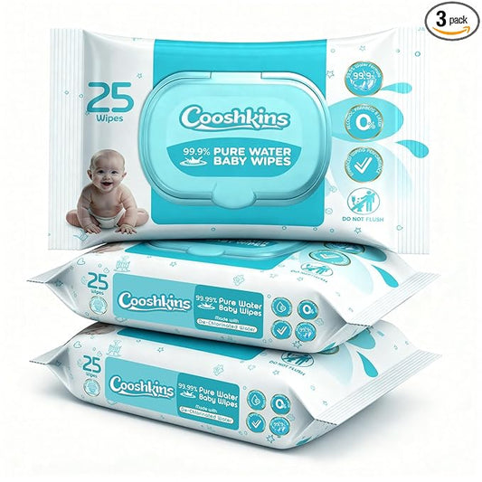 De-Chlorinated Pure Water Baby Wipes | 25 Count Gentle Unscented Wipes for Sensitive Skin | 99.9% Pure Water Based | Alcohol-Free, Paraben-Free | Soft & Thick (25 Count (Pack of 3))