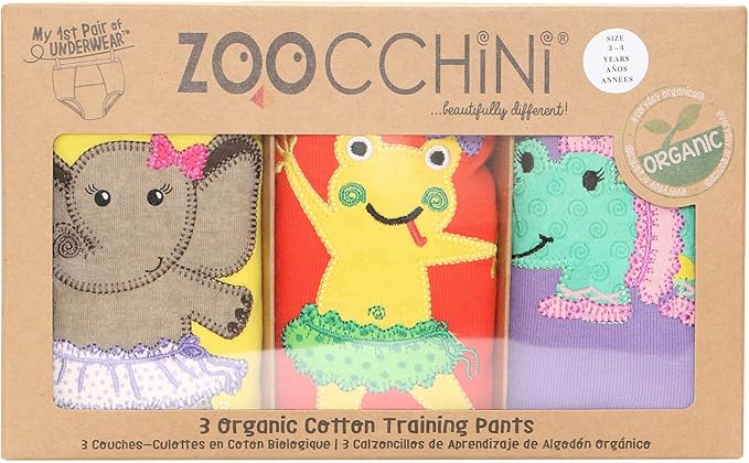 ZOOCCHINI Toddler 3-Pack Potty Training Pants - Soft Organic Cotton Underwear with Absorbent Padding and Fun Designs, Ballerina Gals, 3-4 Years,