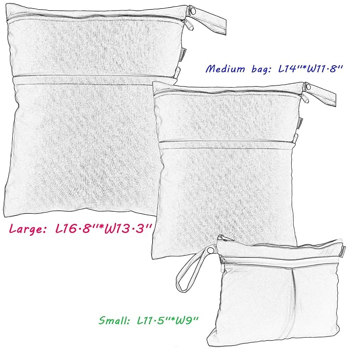 Damero 3pcs Pack Wet Dry Bag for Cloth Diapers Daycare Organizer Bag, Jungle