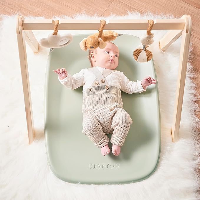 Nattou Softy Changing Pad - Wipeable Baby Changing Mat- Durable, Water-Resistant, Cocoon Shape with Honeycomb Bottom Grips BPA-Free, Assimilates Room Temperature - Green