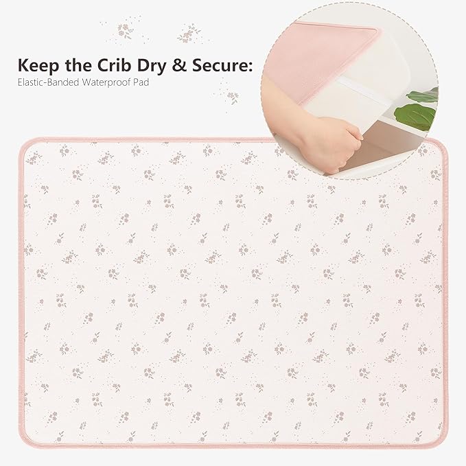 Susurration Baby Changing Pad Travel Changing Pad 2 Pack, 35 * 29.5 inch Portable Diaper Changing Pad Travel, Waterproof Changing Mat Diaper Bag Essentials - Pink&Flower