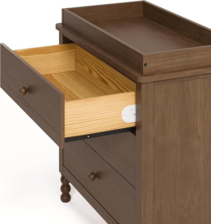 Storkcraft Rio 3 Drawer Chest with Changing Topper (Hazelnut) – GREENGUARD Gold Certified, Premium Wood Dresser for Baby & Kids Bedroom, Safety Interlocking Drawers, Pre-Installed Tracks, Kids Chest