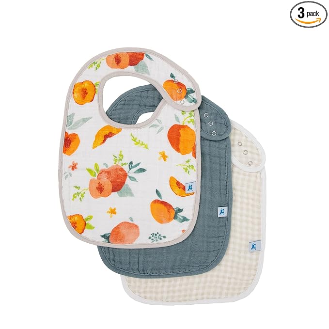Little Unicorn Muslin Baby Bibs | Adjustable as Baby Grows | Soft Absorbent Muslin Fabric | For Eating, Drooling, Teething (Georgia Peach)