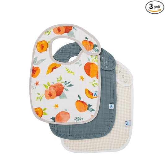 Little Unicorn Muslin Baby Bibs | Adjustable as Baby Grows | Soft Absorbent Muslin Fabric | For Eating, Drooling, Teething (Georgia Peach)