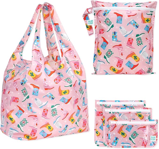 Bumkins Reusable Grocery Shopping Tote Bag for Women, Large Boho Style with Handles, Foldable, Washable, Shoulder Straps