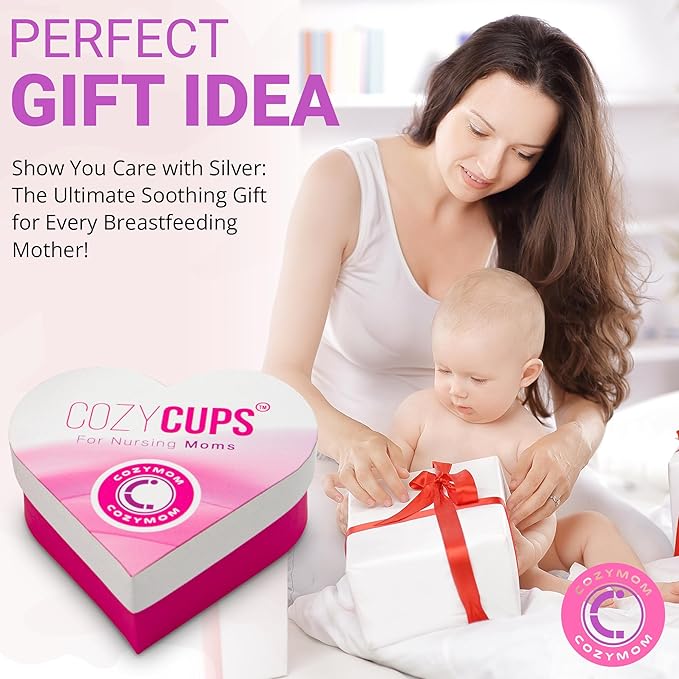 COZYMOM™ Pure Silver Nursing Cups 55mm – Nipple Care for Breastfeeding Moms – Soothe Sore Nipples – Hypoallergenic, Reusable – Complete Nursing Support – Gift for Mom-to-Be