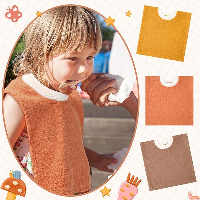 Foaincore 6 Pcs Pullover Baby Bibs Cotton Terry Toddler Absorbent Infant for Feeding and Drooling Towel Bib (Warm Color)