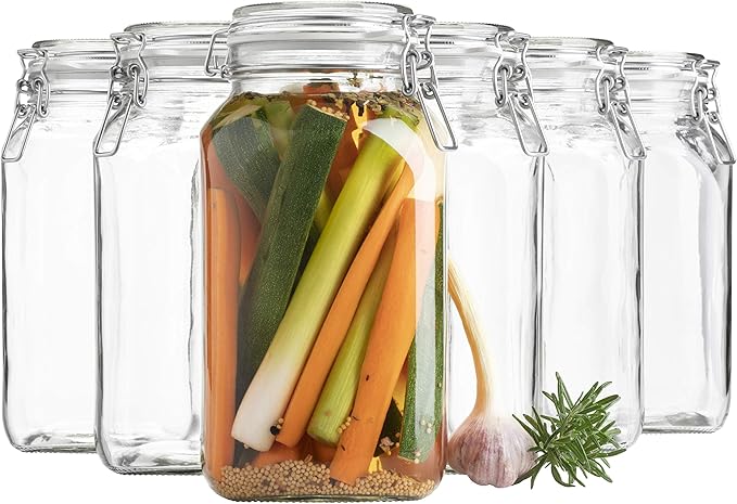 Mäser, Gothika Series, 6 x 2.5 litres Medium Storage Glasses with Swing Top, Gherkin Clip Top Glass Jars