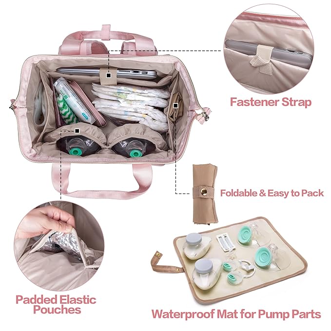 Fasrom Wearable Breast Pump Bag Backpack with Cooler and Pump Tote Bag, Compatible with Momcozy, Medela and Elvie Hands Free Pumps, Pink (Patent Design)
