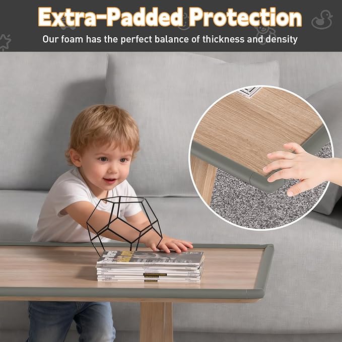 Thick Corner Edge Protector for Baby Proofing, 6.56Ft Furniture Edge Bumper with 10 L-Shaped & Soft Foam Corner Guards,Adhesive Baby proofing Bumper for Table, Small Toddler Bed (Gray)