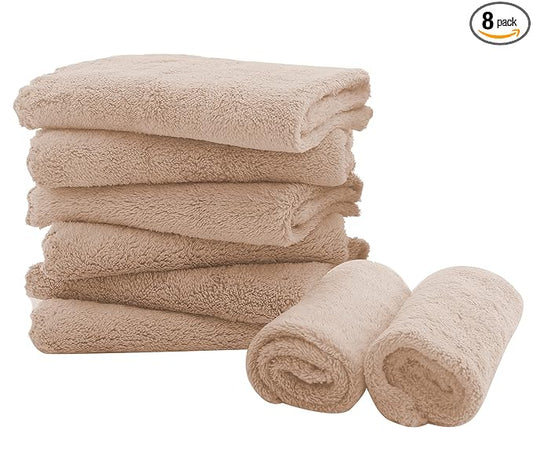 Spotted Play 8 Pack Burp Cloths for Baby - 20'' by 10'' Ultra Absorbent Coral Fleece Burping Cloths, Newborn Towel - Milk Spit Up Rags - Brown, 8 Piece Set