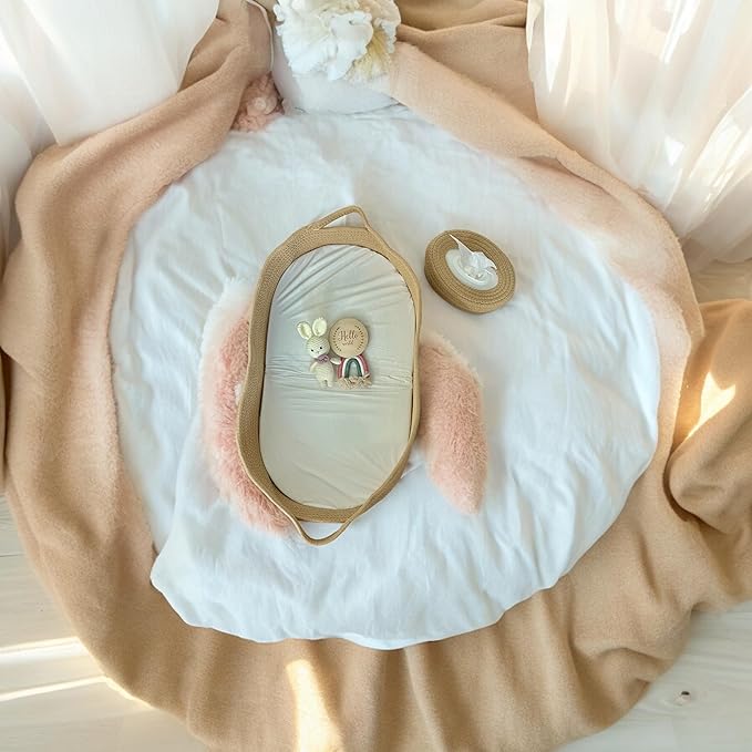 ECOADE Baby Changing Basket - Moses Basket Changing Table Topper and Thick Foam Pad with Removable Cotton Mattress Cover, 100% Cotton Boho Nursery Decor with Storage Bag