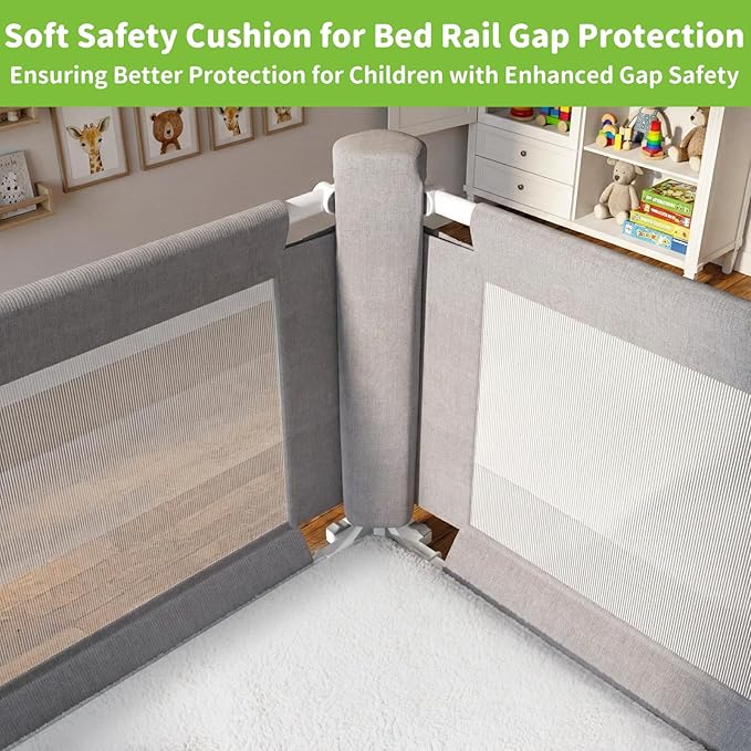 yulongtengfei 3-Piece Califormia King Size Bed Rail for Toddlers - Adjustable Baby Bed Rail Guard, Kids Safety for Califormia King Size Bed (82.7"x82.7"x70.8"-Grey)