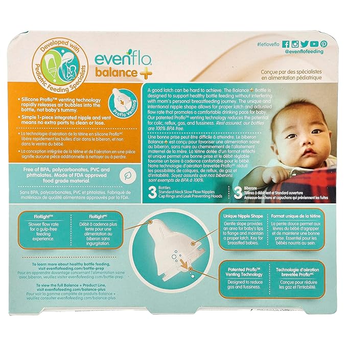 Balance+ Bottles, Standard, 0+ Months, Slow Flow, 3 Bottles, 4 oz (120 ml)