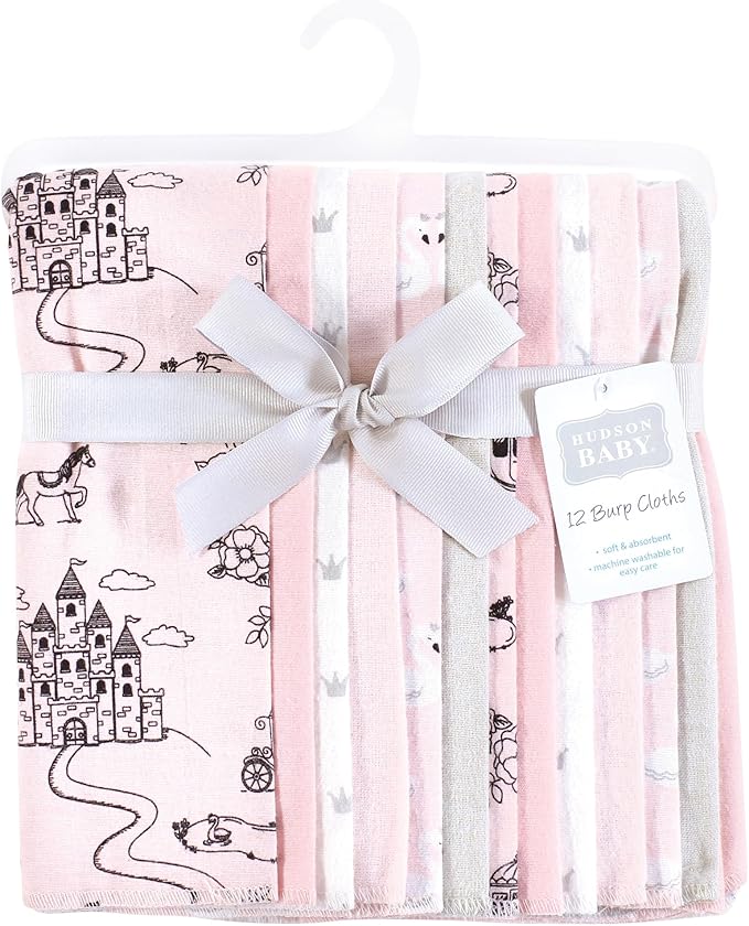 Hudson Baby Unisex Baby Flannel Burp Cloth 12pk, Fairytale Princess, One Size