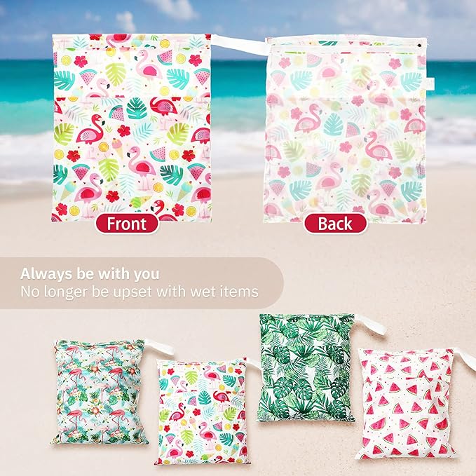 Frienda 4 Pcs Large Waterproof Wet Dry Bag for Baby Swimsuit 20x16 inches Reusable Washable Travel Diaper Bag Sealed with Handle for Travel Beach Gym Clothes and Toiletries Pool(Hawaii Style)