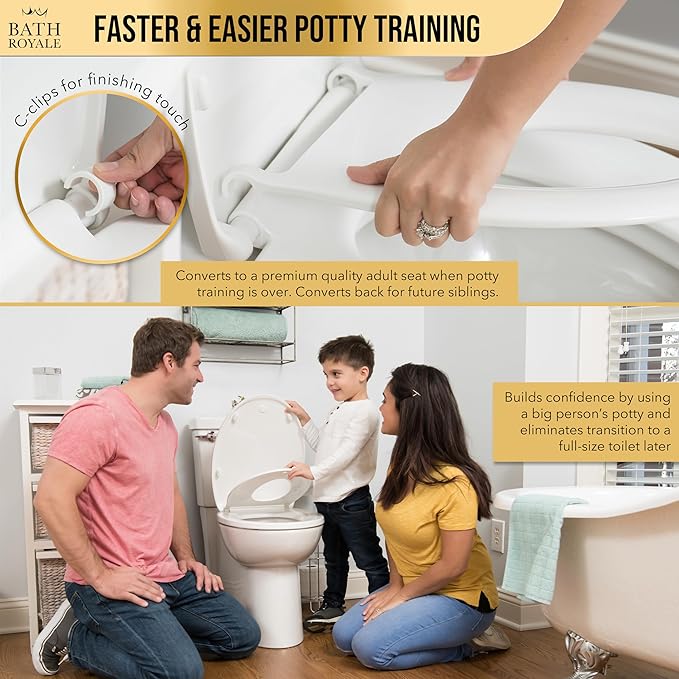 BATH ROYALE Potty Training Seat - Soft Close, Kingsport BR721-00, Elongated White, Adult & Child Combo