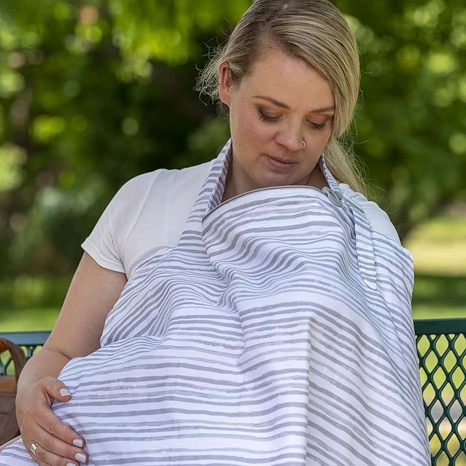 Boppy Nursing Cover for Breastfeeding, Gray Watercolor Stripes, Apron Style with Storage Pocket, Rigid Neckline to See Baby While Feeding, and Breastfeeding or Pumping (Pack of 6)