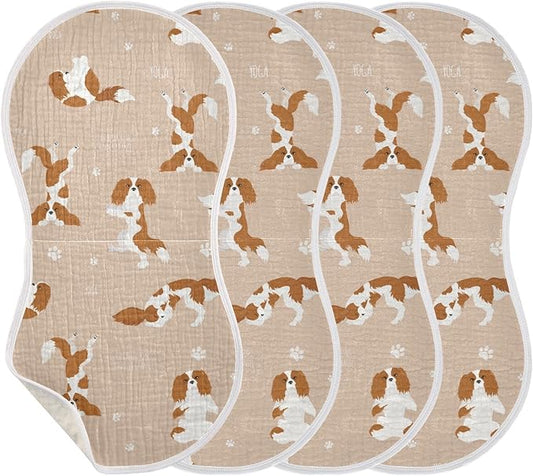 Yoga Cavalier King Charles Spaniel Dog Muslin Burp Cloths for Baby 4 Pack 100% Cotton Baby Washcloths Bibs for Boy Girl