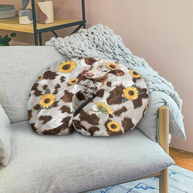 Jeiento Baby Nursing Pillow Cover Neutral Brown Cow Sunflower Newborn U-Shaped Breastfeeding Pillowcase Cushion Cover Snug Positioner Case Fits Naked Nursing Pillow for Newborn