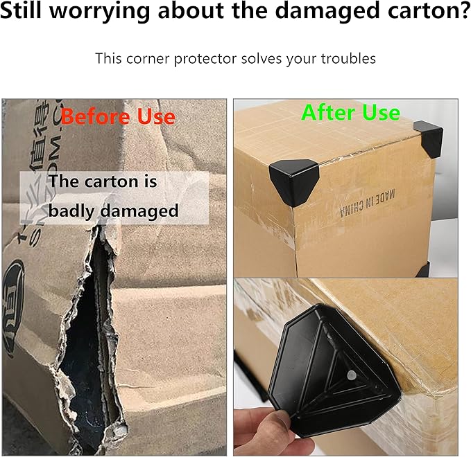 GELRHONR 50pcs Heavy Duty Packaging Plastic Corner Protectors, 60mm, Black, PP+PE, Packing protector, 58x58x58mm, 50 Count