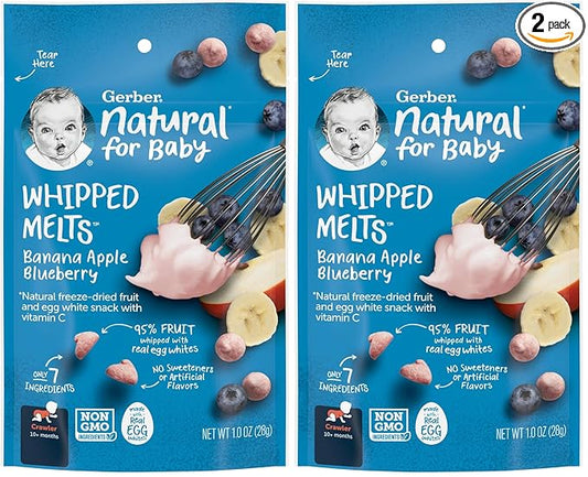 Natural for Baby, Whipped Melts, 8+ Months, Banana, Apple, Blueberry, 1 oz (28 g), Gerber (Pack of 2)
