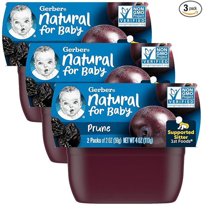 Gerber Baby Food Prune, 2 Oz, 2 Ct Tubs (Pack of 3)