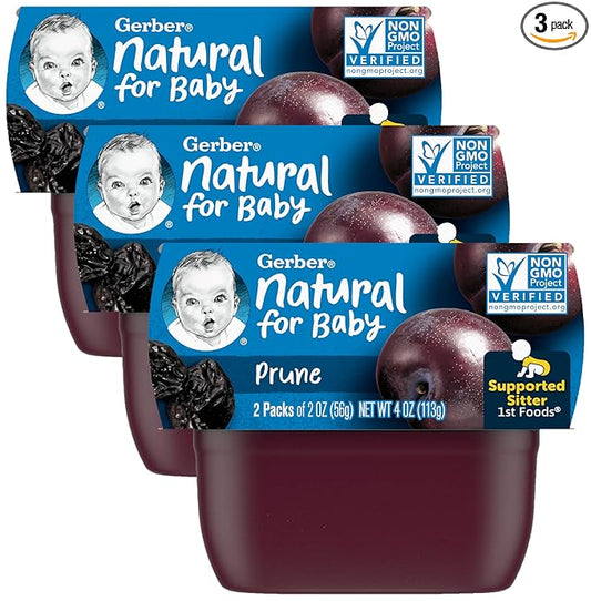 Gerber Baby Food Prune, 2 Oz, 2 Ct Tubs (Pack of 3)