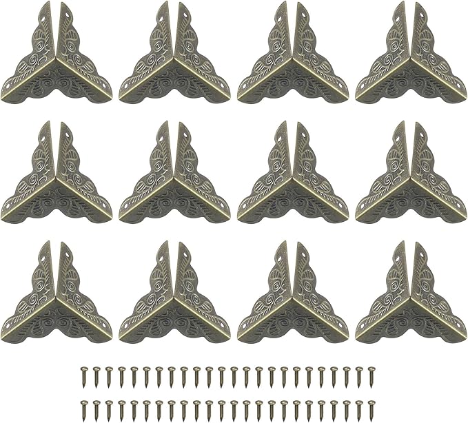 uxcell 24 Pcs Metal Box Corner Protectors 1"x1" Corner Protectors Decorative with Mounting Screws for Storage Box Cabinets Wooden Chest, Bronze
